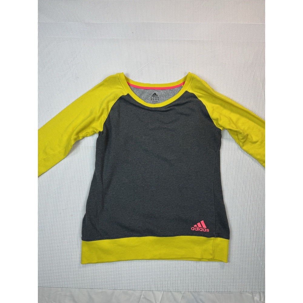(562) Adidas Sweatshirt Womens Small Gray Yellow Crewneck Pullover